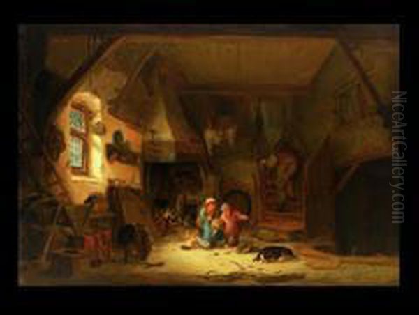 Bauerninterieur Mit Spielenden Kindern Oil Painting by Isaack Jansz. van Ostade