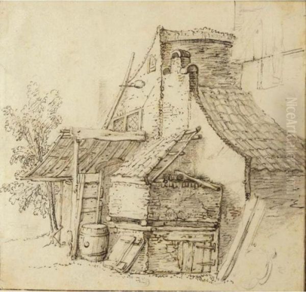 Study Of The Side Of A Farmhouse Oil Painting by Isaack Jansz. van Ostade