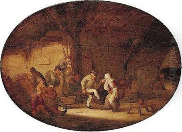 Peasants Dancing In A Barn Interior Oil Painting by Isaack Jansz. van Ostade