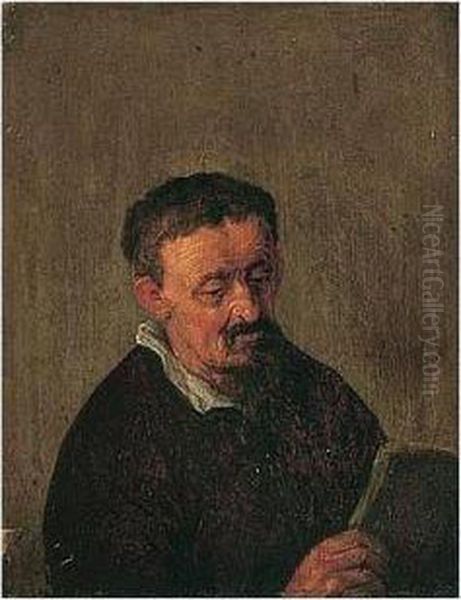 Study Of A Bearded Man Reading A Book Oil Painting by Isaack Jansz. van Ostade