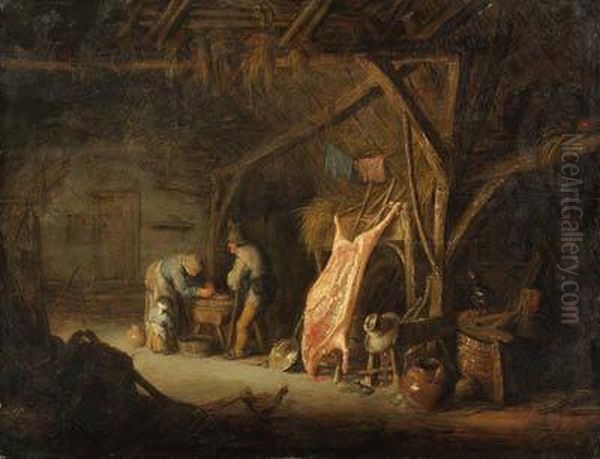 Peasants In A Barn Oil Painting by Isaack Jansz. van Ostade