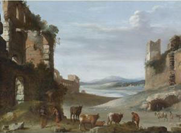 Roman Landscape With Ruins Oil Painting by Cornelis Van Poelenburch