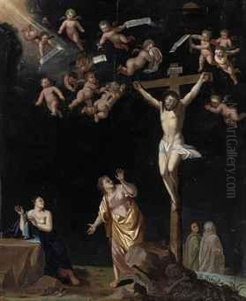 The Crucifixion With The Virgin, Saint Mary Magdalene, And Saint John The Evangelist Oil Painting by Cornelis Van Poelenburch