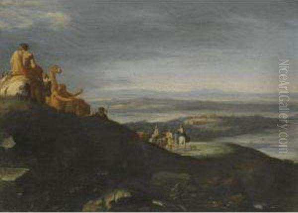 A Landscape With The Flight Into Egypt Oil Painting by Cornelis Van Poelenburch