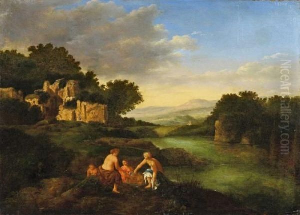 Landschaft Mit Badendennymphen Oil Painting by Cornelis Van Poelenburch