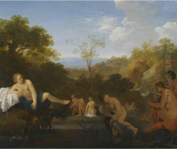 Landscape With Nymphs Bathing Oil Painting by Cornelis Van Poelenburch