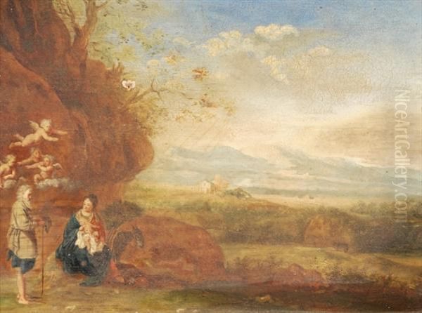 The Rest On Theflight Into Egypt Oil Painting by Cornelis Van Poelenburch