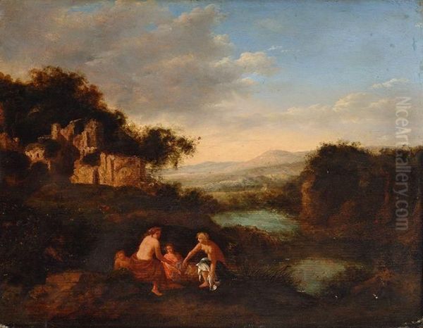 Arcadian Landscape Oil Painting by Cornelis Van Poelenburch