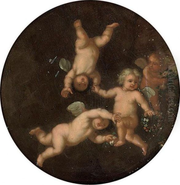 Putti Disporting Oil Painting by Cornelis Van Poelenburch