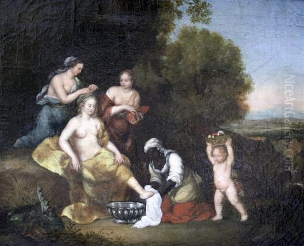 The Toilet Of Venus Collectie Goudstikker Label Verso Oil Painting by Cornelis Van Poelenburch