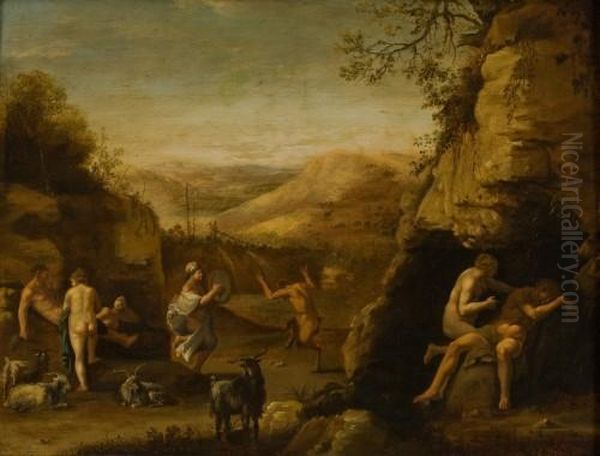 Erotische Szene Mit Feiernden Nymphen, Satyrn Und Faun Oil Painting by Cornelis Van Poelenburch