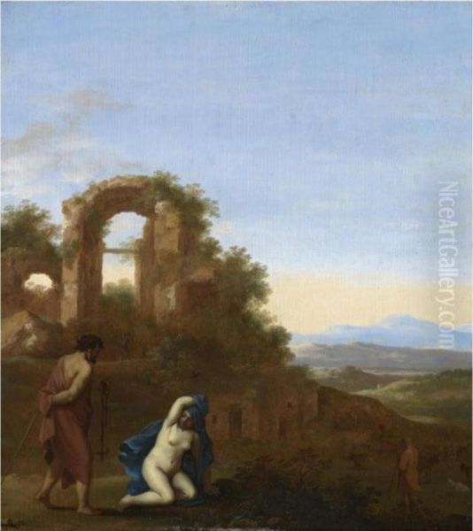 Judah And Tamar In An Italianate Landscape Oil Painting by Cornelis Van Poelenburch