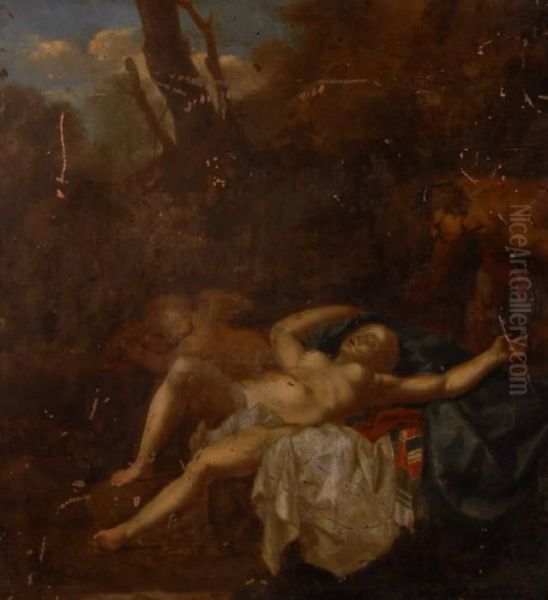 Sleeping Venus And Cupid Oil Painting by Cornelis Van Poelenburch