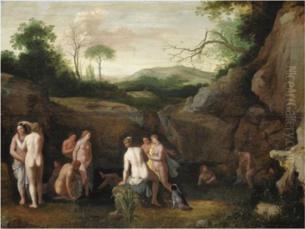 Il Bagno Di Diana Oil Painting by Cornelis Van Poelenburch