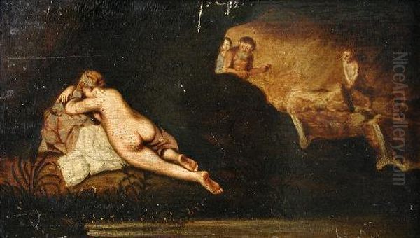 Venus And A Satyr Oil Painting by Cornelis Van Poelenburch