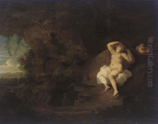 Sleeping Venus And Cupid, In A Landscape Oil Painting by Cornelis Van Poelenburch