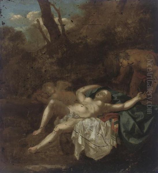 Venus And Cupid Asleep In A Landscape Oil Painting by Cornelis Van Poelenburch