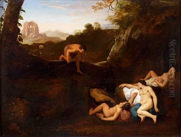 Venus Et Les Graces Surprises Par Un Mortel Oil Painting by Cornelis Van Poelenburch