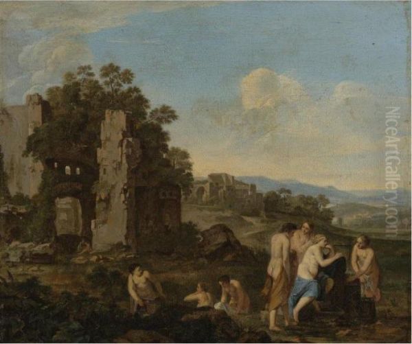 Arcadian Landscape Oil Painting by Cornelis Van Poelenburch