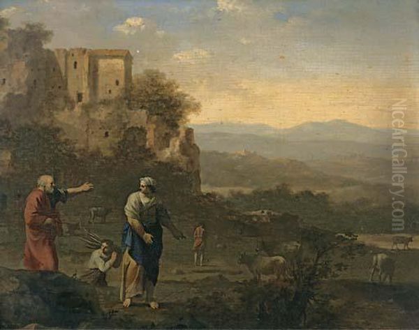 The Banishment Of Hagar And Ishmael Oil Painting by Cornelis Van Poelenburch