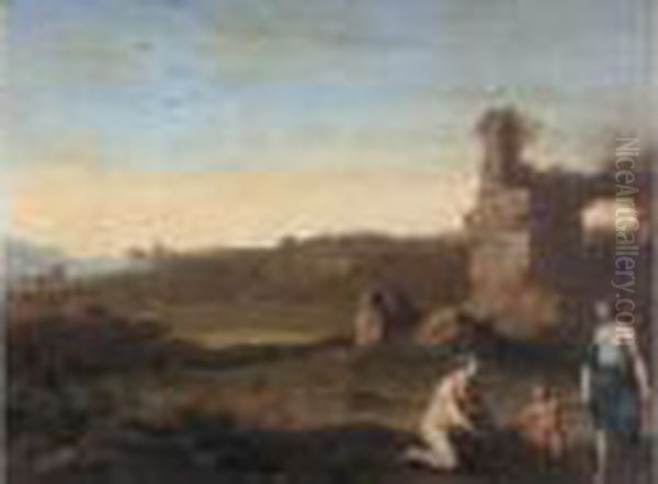 Venus Et Cupidon Devant Des Ruines Antiques Oil Painting by Cornelis Van Poelenburch