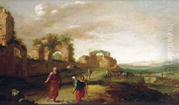 Ruines Animees Avec Des Personnages Oil Painting by Cornelis Van Poelenburch