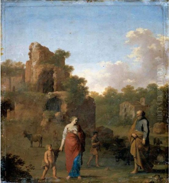 Landscape With The Expulsion Of Hagar And Ishmael Oil Painting by Cornelis Van Poelenburch