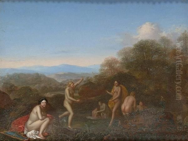 Bathing Nymphs In An Italianate Landscape Oil Painting by Cornelis Van Poelenburch