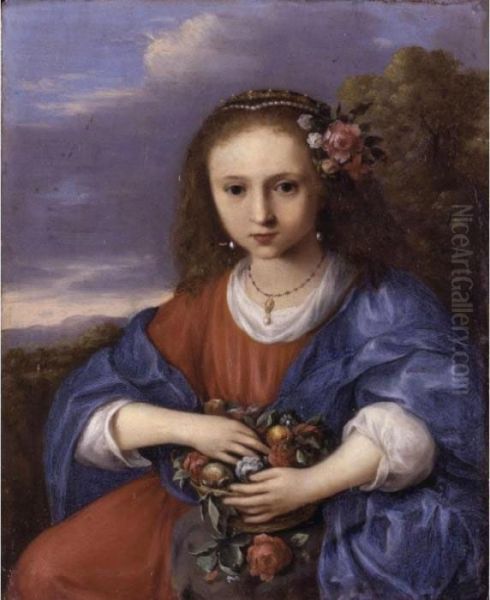 Portrait Of A Girl As Flora Oil Painting by Cornelis Van Poelenburch