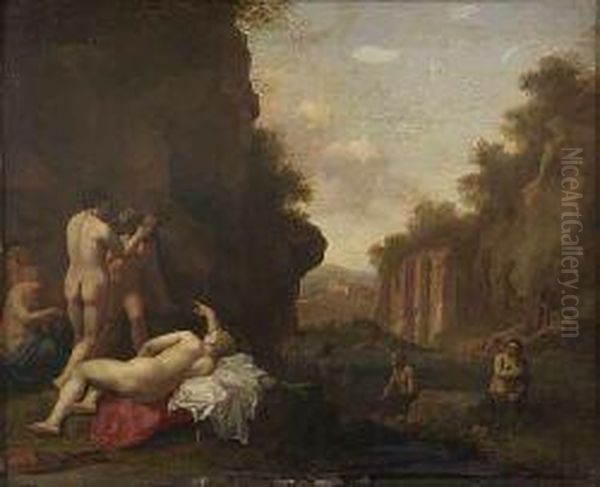 Diana And Her Nymphs Bathing, Surprised By Actaeon Oil Painting by Cornelis Van Poelenburch