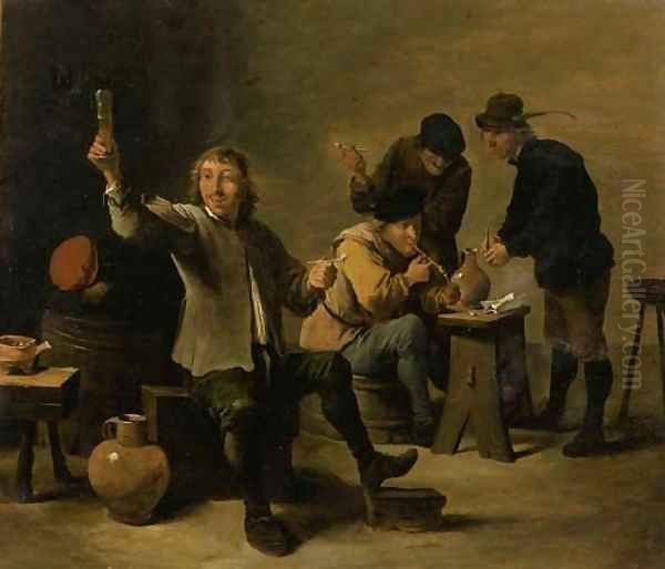 Boors smoking and drinking in an inn Oil Painting by David The Younger Teniers