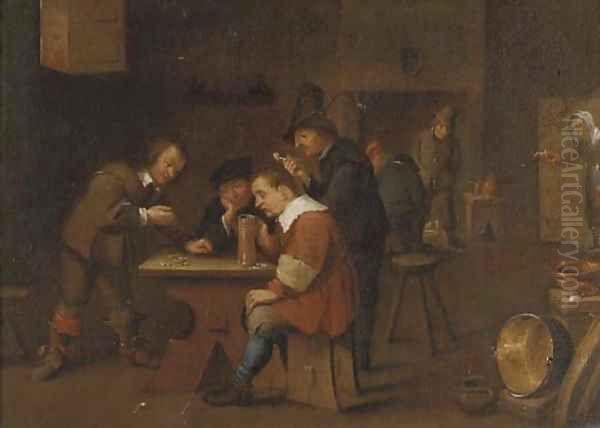 Peasants playing dice, smoking and drinking in an inn Oil Painting by David The Younger Teniers