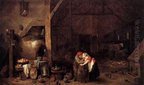 The Old Man and the Maid Oil Painting by David The Younger Teniers