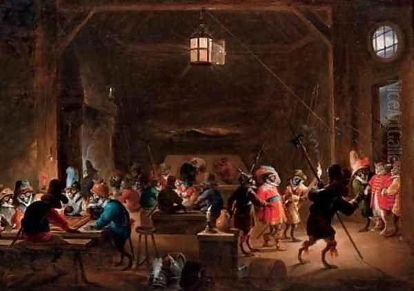 Guardroom with monkeys Oil Painting by David The Younger Teniers