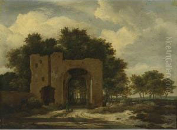 A Ruined Castle Gateway, Possibly The Archway Of Huis Terkleef Oil Painting by Jacob Van Ruisdael