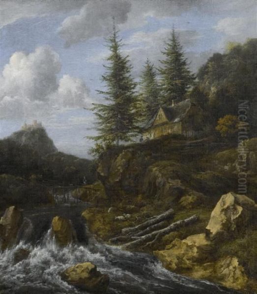 Mountain Landscape With River. Oil Painting by Jacob Van Ruisdael