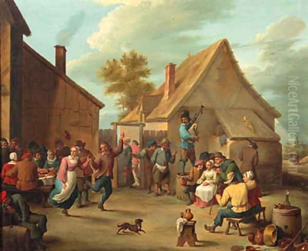 Peasants merrymaking in the courtyard of an inn Oil Painting by David The Younger Teniers