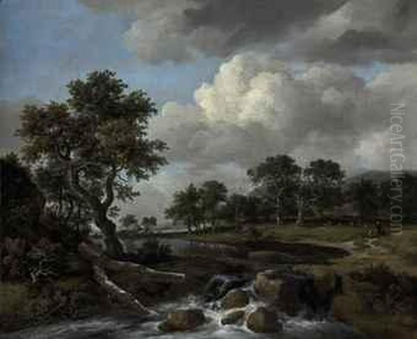 A Wooded River Landscape With A Shepherd Oil Painting by Jacob Van Ruisdael