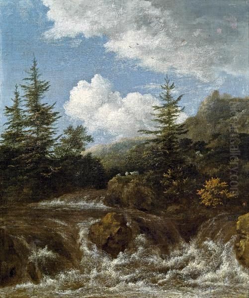 Landschaft Mit Wasserfall Oil Painting by Jacob Van Ruisdael