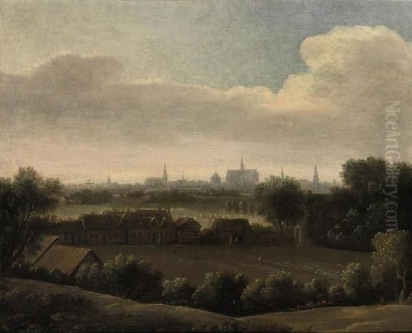 Panoramic Landscape With A View Of Haarlem With The St. Bavokerk Inthe Distance Oil Painting by Jacob Van Ruisdael