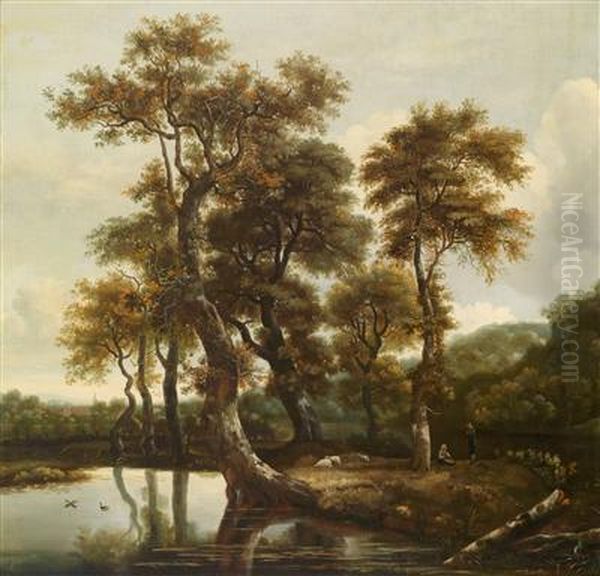 Waldlandschaft Mit Einem Hirtenpaar by Jacob Van Ruisdael