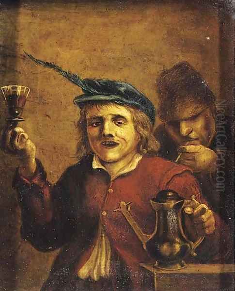 Peasants drinking and smoking in an interior Oil Painting by David The Younger Teniers