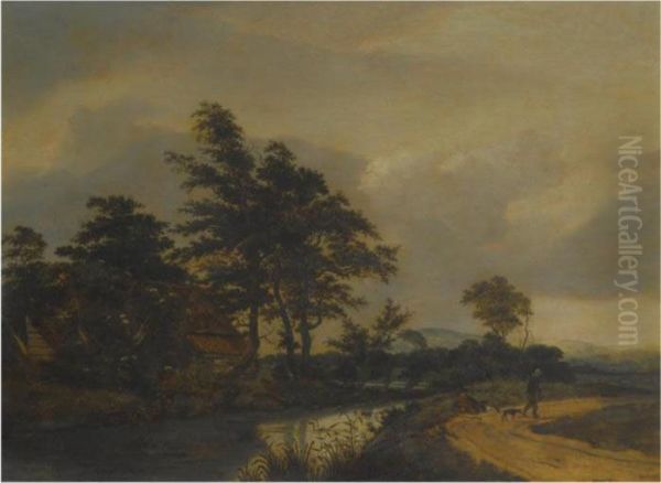 A Landscape With Buildings Near A River by Jacob Van Ruisdael