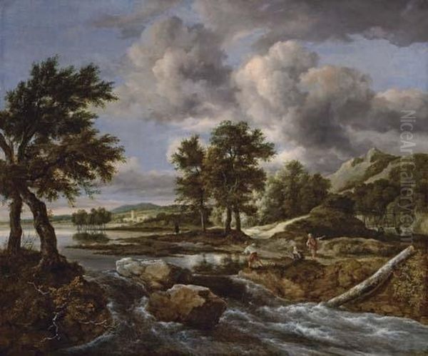 A River Landscape With A Torrent Oil Painting by Jacob Van Ruisdael