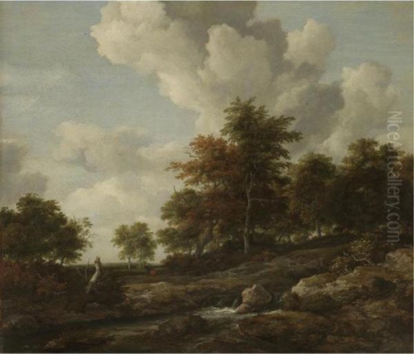 Wooded Landscape With A Rocky Stream Oil Painting by Jacob Van Ruisdael