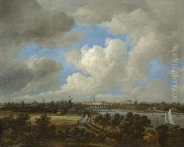 Amsterdam: A Distant View From 
The South Along The West Bank Of The River Amstel Towards The City Oil Painting by Jacob Van Ruisdael