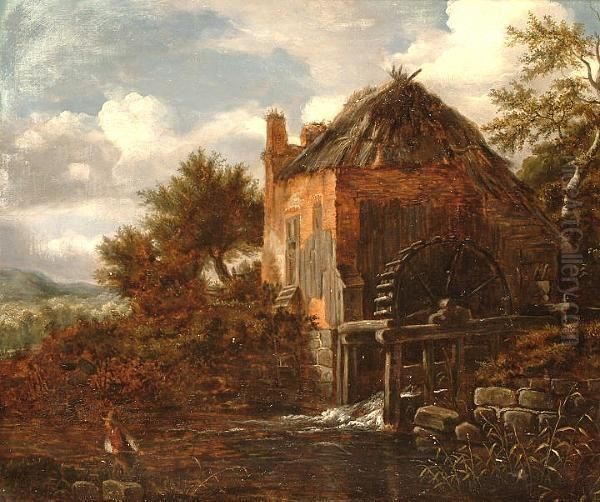 A Figure Before A Watermill. Oil Painting by Jacob Van Ruisdael