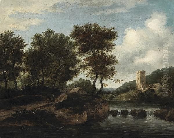 A River Landscape With Figures On A Path Oil Painting by Jacob Van Ruisdael