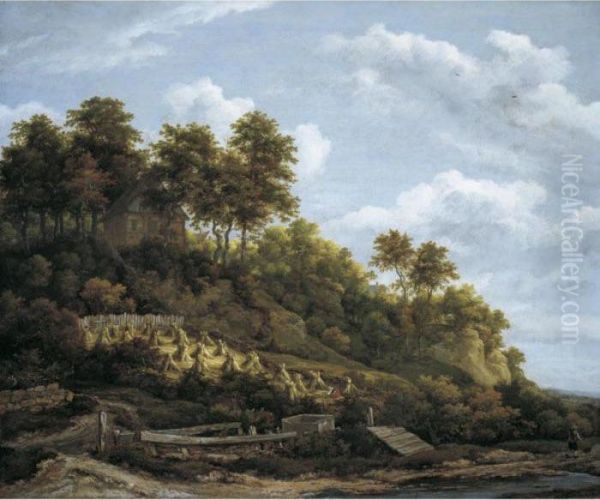 Hilly Landscape With Stooks Of Wheat Oil Painting by Jacob Van Ruisdael