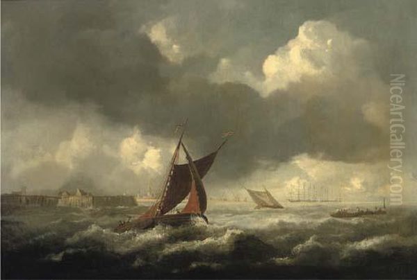 A Seascape With Shipping Off The Coast, Three-masters Beyond Oil Painting by Jacob Van Ruisdael